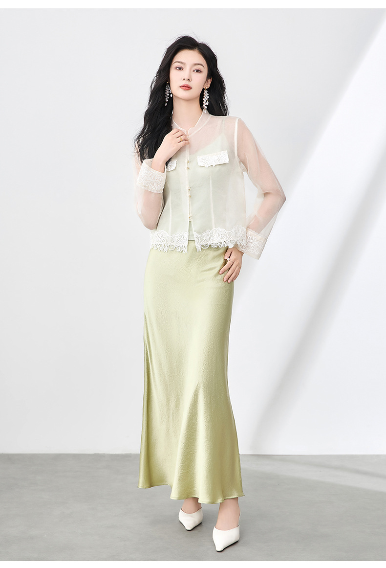 Áo sơ mi dài tay lụa organza cao cấp kiểu Trung Quốc mới mùa hè — Màu đen chi tiết 17