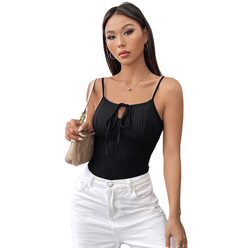 Amazon 2024 European and American cross-border women's knitted sexy chest drawstring straps slim camisole jumpsuit