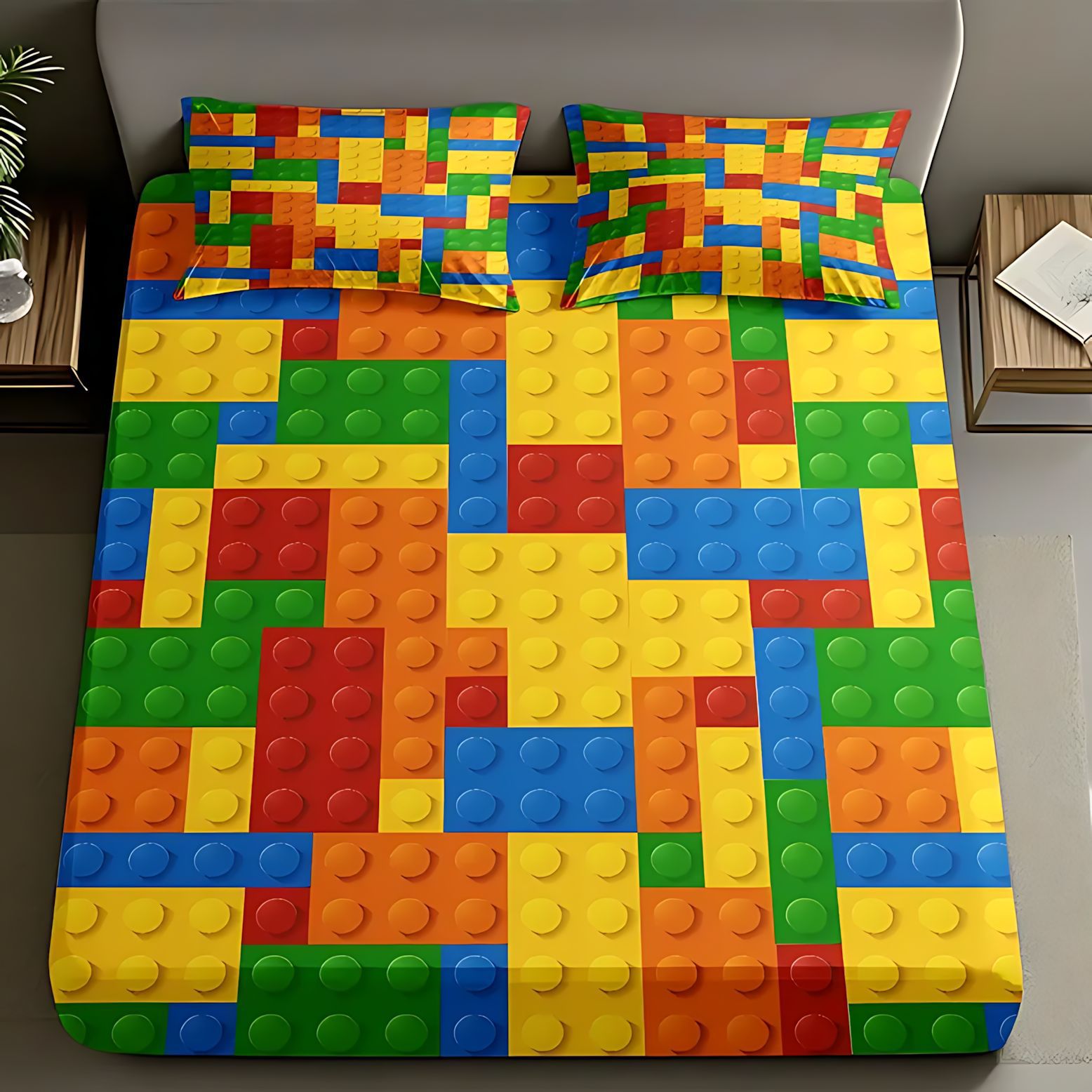 TEMU / JIT cómodos bloques de construcción de color patrón temático 3D impresión digital cama de cama de cama suministro directo transfronterizo