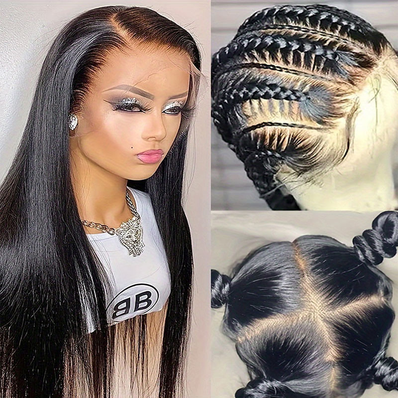 Real human hair wig, full lace, long straight wig, 360-degree lace wig cap, suitable for braiding, cross-border wig factory, in stock