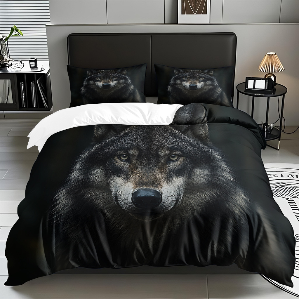 Impresión digital de patrón de lobo abrasivo conjunto de edredón suave transfronterizo pro-piel TEMU JIT venta directa de fábrica preferida