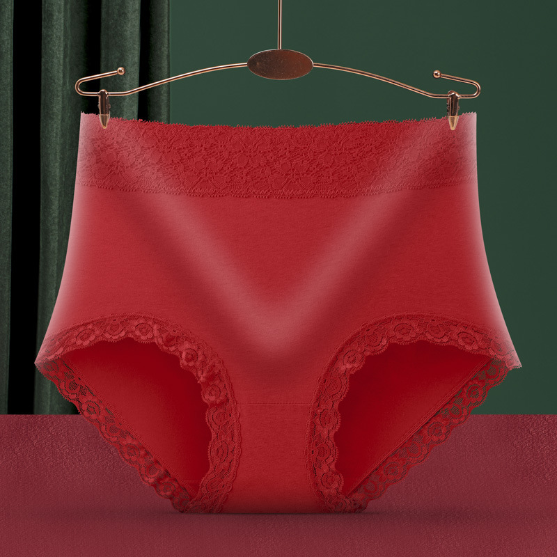 Cintura alta vientre contracción cadera elevación no rizado color sólido más tamaño ropa interior de mujer suave transpirable borde de encaje calzoncillos en stock