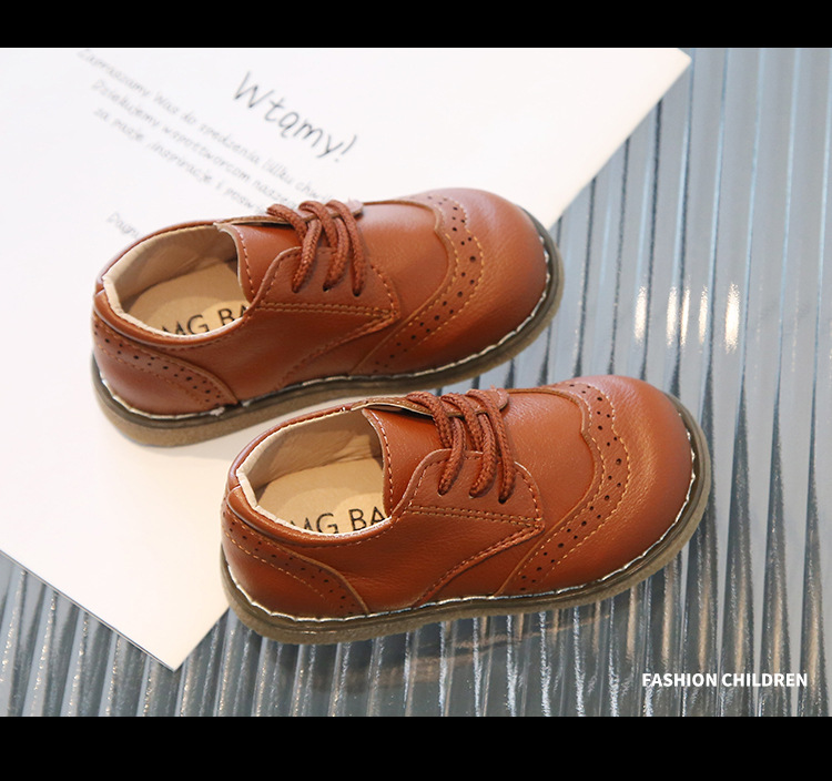 British style block sent with shoelaces, boys leather soft soled baby single shoes, spring and autumn children's shoes_voghion.com