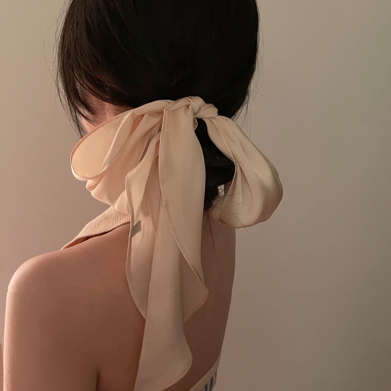 Elegantes, einfarbiges, langes Seiden-Haarband im französischen Stil, hochwertiges Haaraccessoire für den Sommer, kleiner Schal_voghion.com