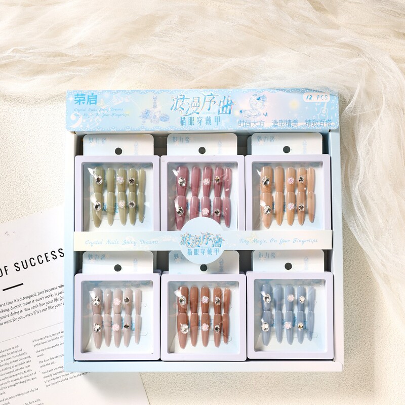 4.0 Extended Pointed Cat Eye Simple Handmade Wearable Nails Wholesale Fairy Finger Nails for Night Market Stalls