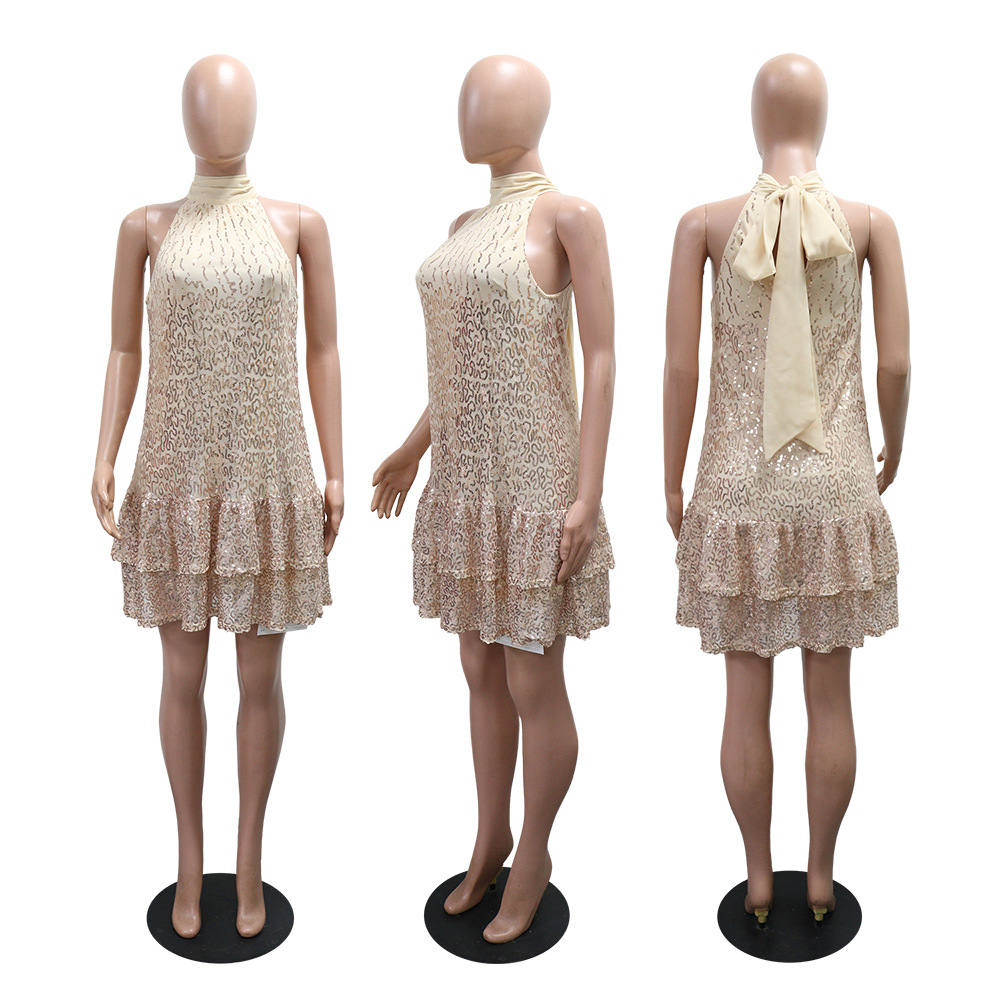 Sparkle & Shine: Women's Sleeveless Round Neck Sequin Party Dress For Casual Outings And Night Out_ecoleips.com