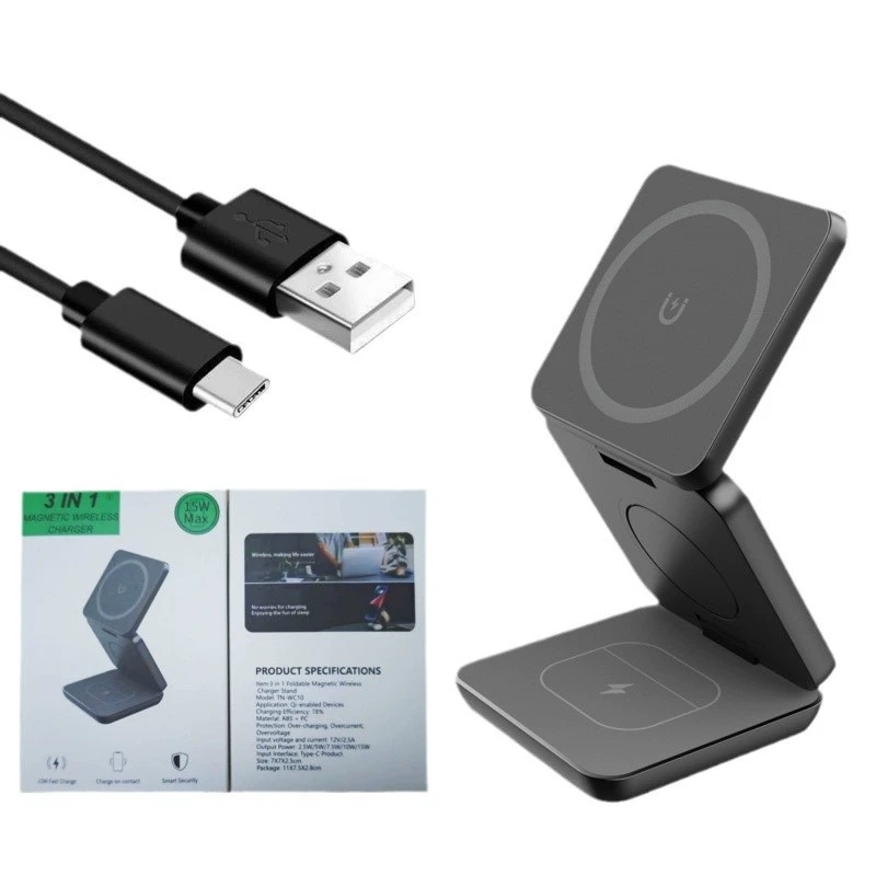 Apple, huawei, folding wireless charger, compatible phone holder, three in one