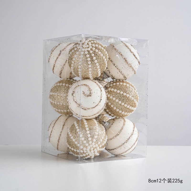 跨境新品圣诞节装饰品8cm香槟色银色彩绘泡沫球套装圣诞树挂件|undefined