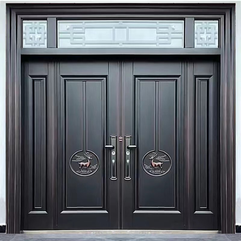 Zinc Alloy Villa Gate Double Door Cast Aluminum Door Hall House Entrance Door Rural Self-Built House Household Four-Door Entrance Door