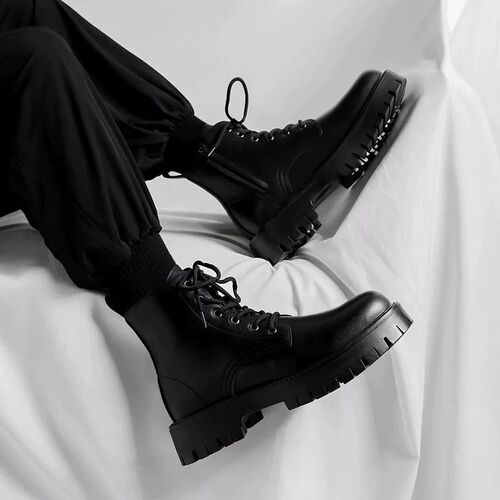 Martin boots, men's new winter high-top British style work boots, mid-top thick sole, velvet and velvet warm cotton shoes