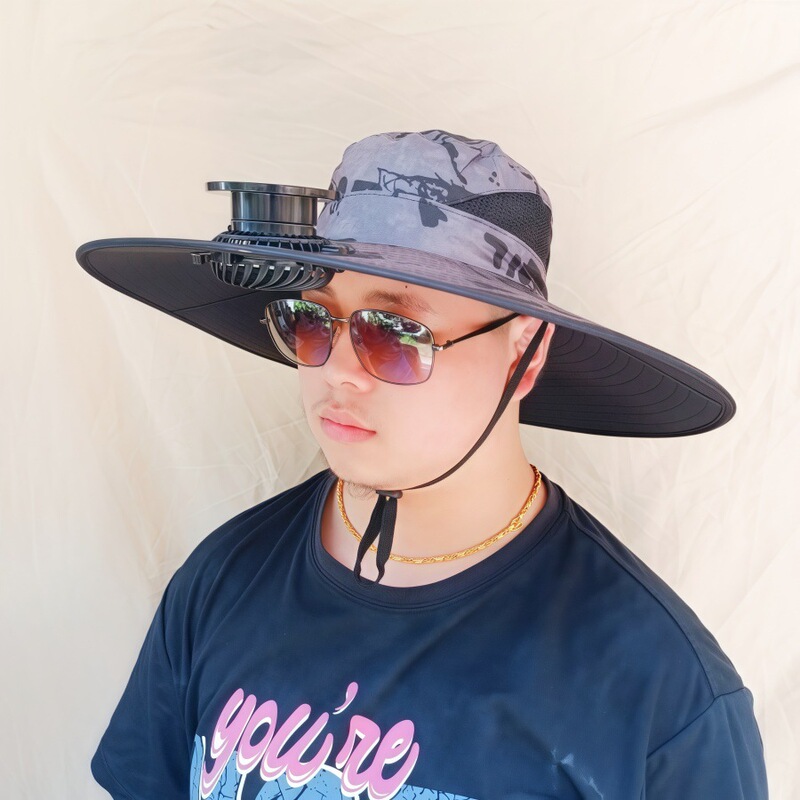 ソーラーファン付き帽子、一体型釣り帽子、男性用アウトドア登山帽子、ファン付き帽子、600mAh、スチールリング付き|undefined