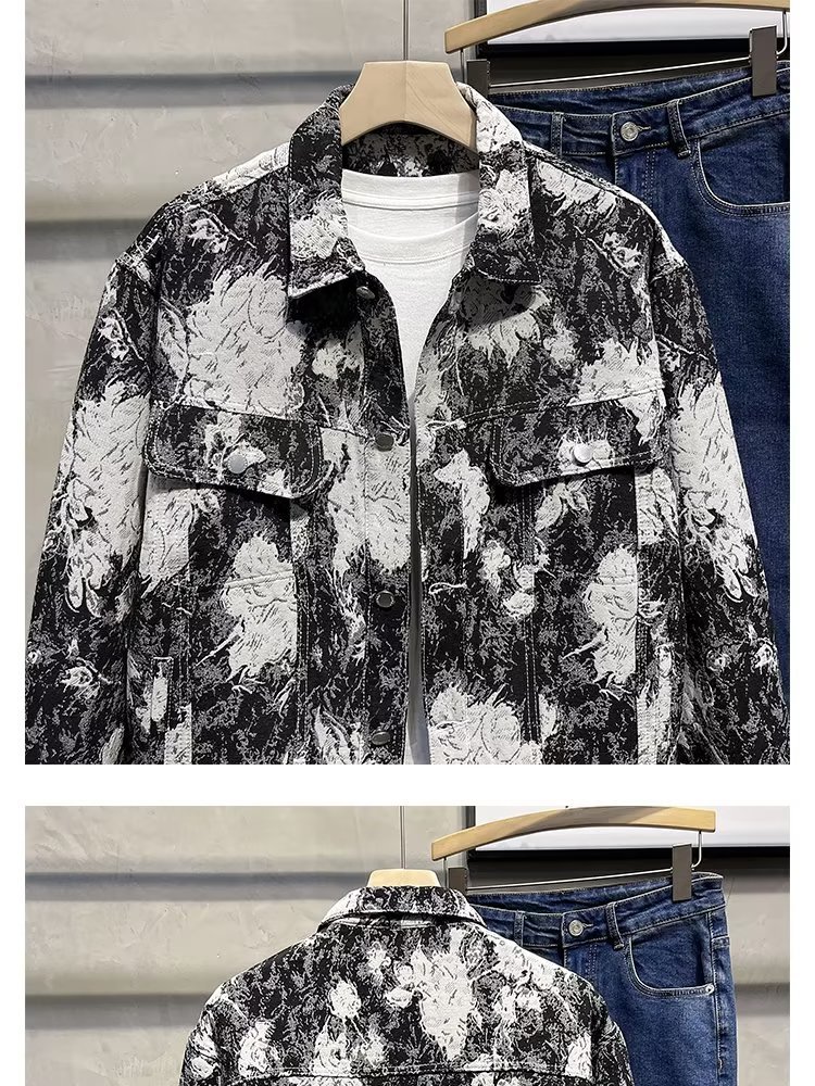 Men's clothing Autumn denim jacket with print personality casual jacket Hong Kong style handsome all match top autumn new jacket_voghion.com