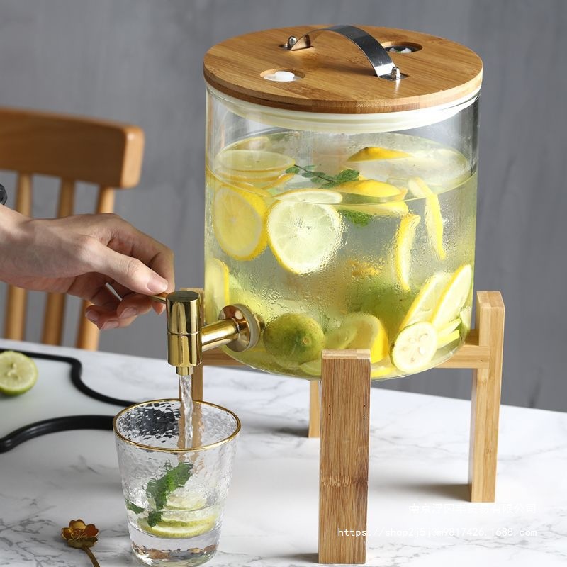Hervidor de agua fría botella de vino de vidrio barril de bebida barril de cerveza con grifo frutas barril de té barril de jugo recipiente barril