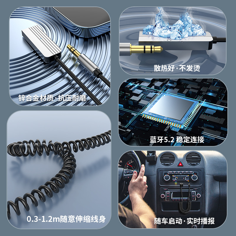 V5.2 Receptor Bluetooth para automóvil Reproductor USB Receptor Bluetooth AUX Reproductor sin pérdidas para automóvil Sin corriente