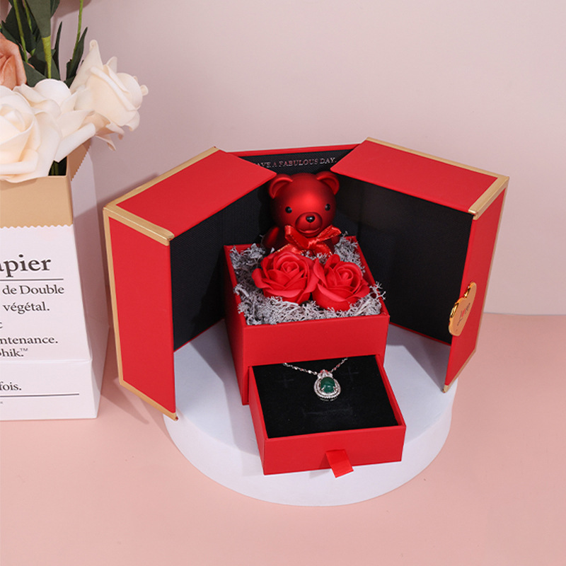 浪漫情人节礼物盒双开门小熊戒指礼盒定制圣诞节送项链饰品盒工厂