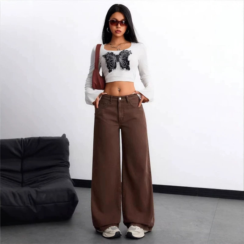 Spring and autumn multi-color European and American cross-border new slim-fit loose floor-length wide-leg straight pants for women, trendy casual jeans