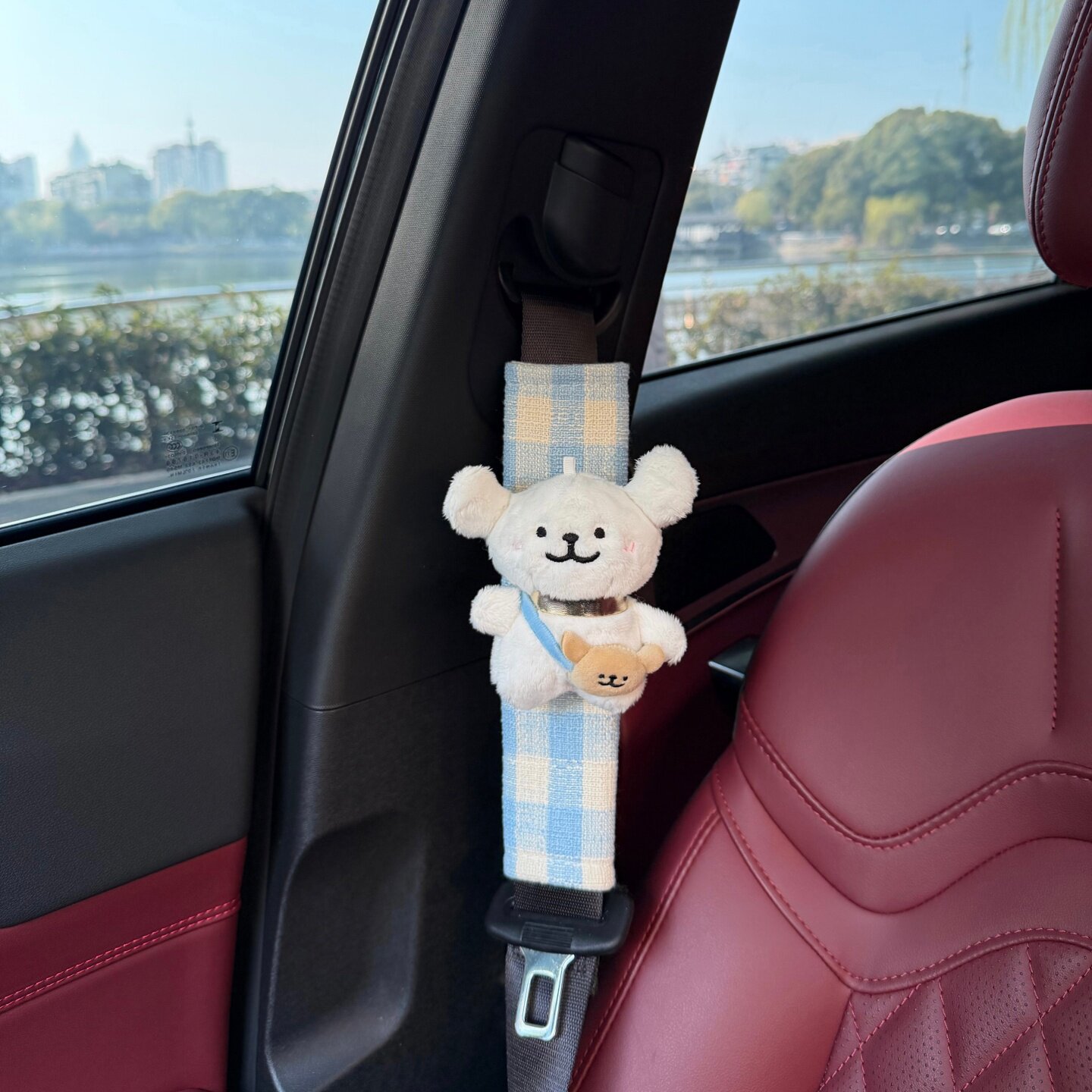 Line Art Puppy Car Seatbelt Shoulder Pad Car Anti-Strangling Protective Cover Car Interior Accessories Plush Doll