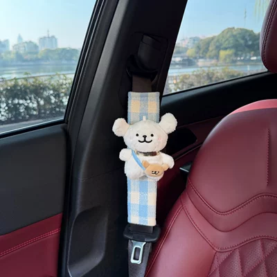 Line Art Puppy Car Seatbelt Shoulder Pad Car Anti-Strangling Protective Cover Car Interior Accessories Plush Doll (Seat belt shoulder pad) - plaid-shoulder-pads-xiaobai