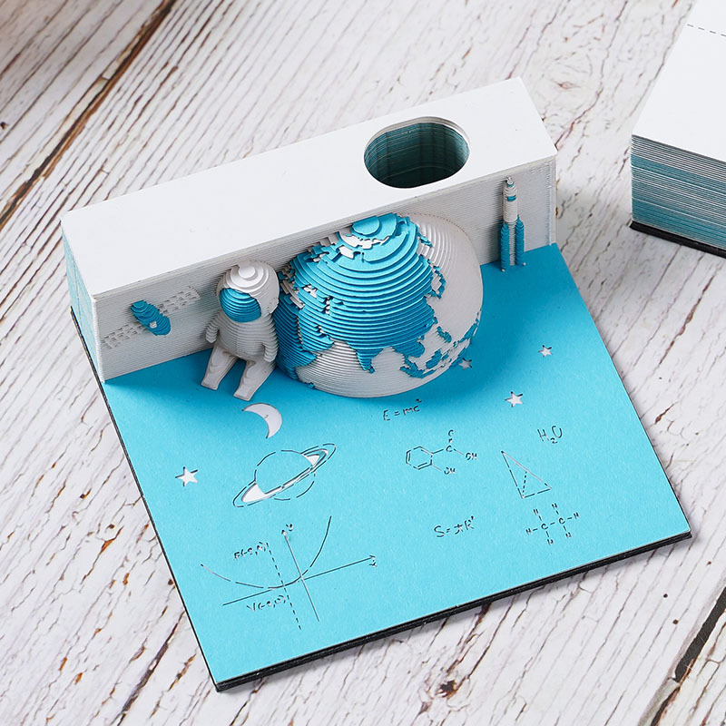 [Ciencia ficción espacial] Calendarios de tierra tallados en papel 3D Notas adhesivas tridimensionales Creativa y de alto valor Notas adhesivas desgarradas a mano