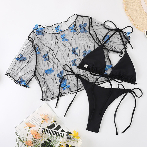 New split three-piece butterfly mesh bikini
