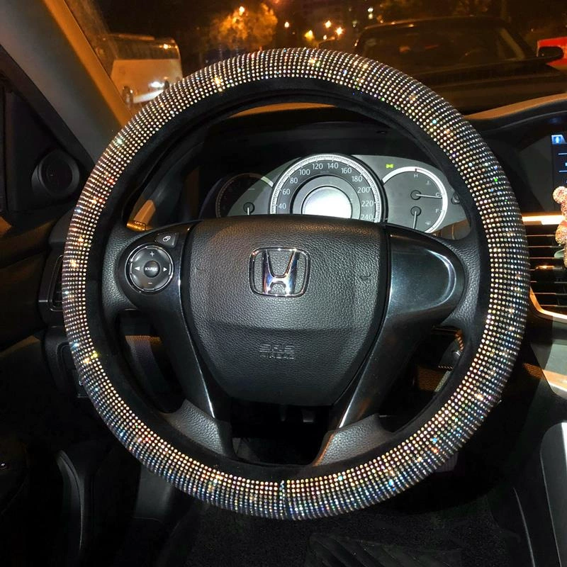 Алмазная инкрустированная крышка рулевого колеса автомобиля Роскошная вспышка полная крышка ручки автомобиля четыре сезона универсальная сетка Красная с дрелью противоскользящая богиня