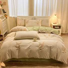 轻奢纯棉磨毛加厚100%全棉四件套床单床笠款被套被罩秋冬床上用品