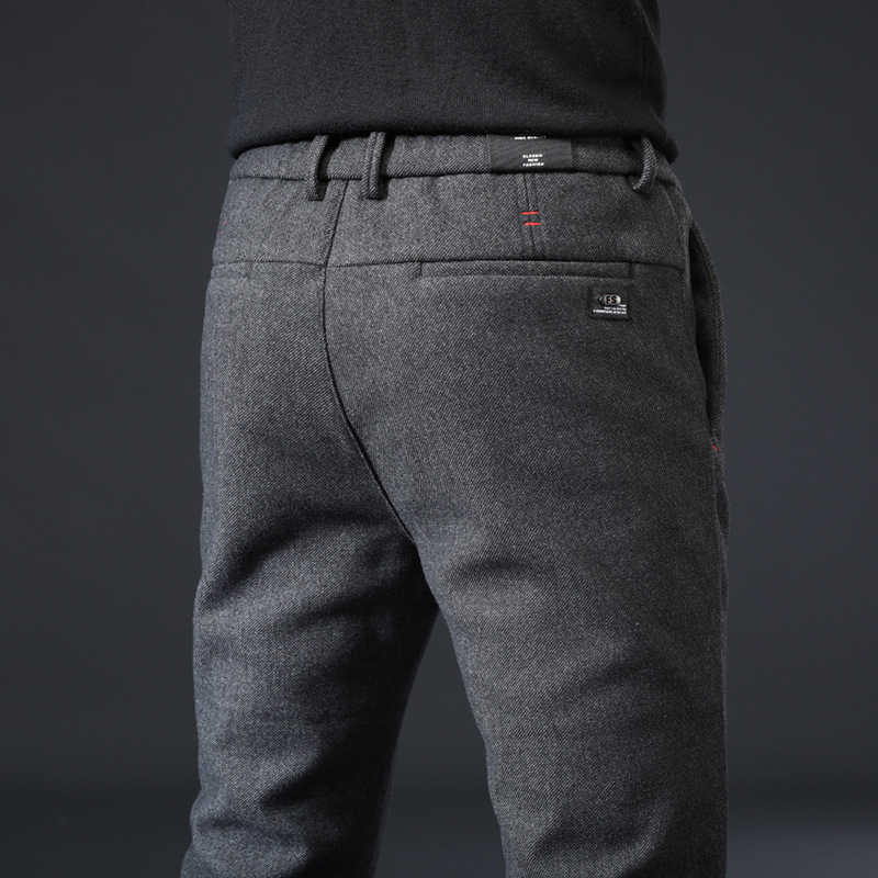 Pantalones de primavera y otoño pantalones de traje casuales de lino slim fit para hombres Pantalones rectos de negocios de hombres pantalones forrados de lana simples piernas rectas resistentes al desgaste