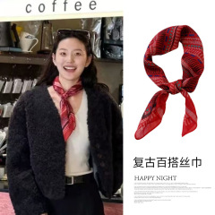 秋の美ラード系のワインレッドの文芸復古の小さい方の巾はマフラーの綿麻の通気性の腰の花のヘアバンドを飾ります。