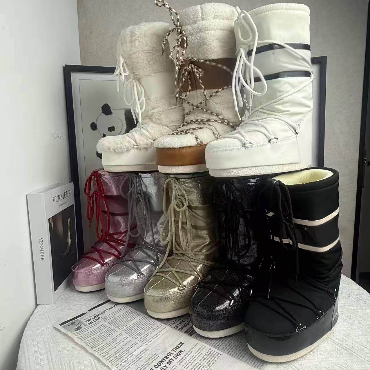 2025 겨울 핫템 플러스 벨벳 안감 보온 방한 스노우 부츠 여성용 롱 부츠 키높이 문부츠 동일 스타일 도매 50개부터