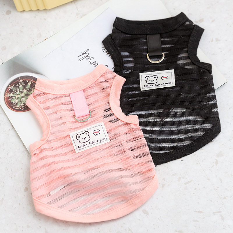 Mascotas de primavera y verano, pies transpirables, ligero, a rayas huecas, chaleco para perros, gato, peluche, ropa para perros