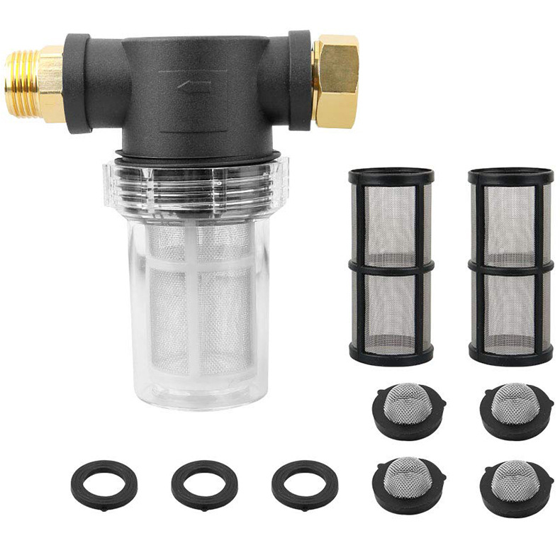 高压清洗机进水花园软管过滤器网1个40目2个筛网100目用于3/4英寸