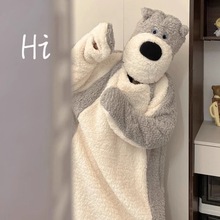 搞怪卡通秋冬季小狗连体睡衣女珊瑚绒情侣睡袍男款加厚加大码睡裙