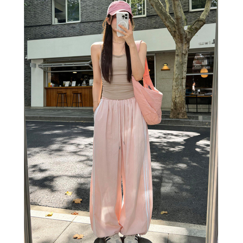 Song Yuqi's Same Style Pink Jogger Pants for Women, Summer 2026, Thin, Loose, Casual, Straight-Leg, Sports Wide-Leg Pants Song Yuqi's Same Style Pink Jogger Pants for Women, Summer 2026, Thin, Loose, Casual, Straight-Leg, Sports Wide-Leg Pants