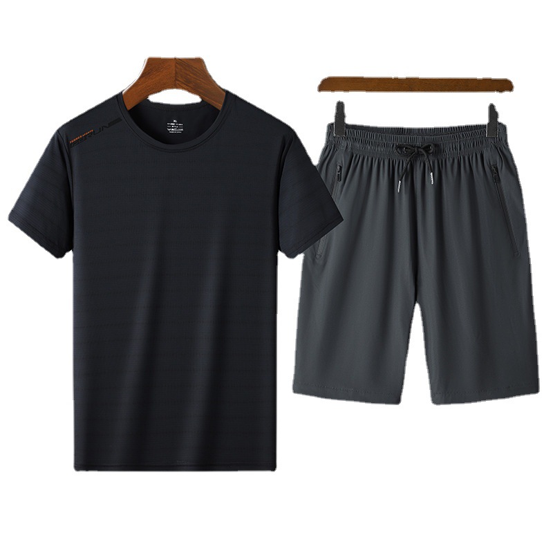 Traje deportivo para hombre casual de verano fina seda de hielo de manga corta pantalones cortos de dos piezas para hombres de secado rápido ropa deportiva para correr