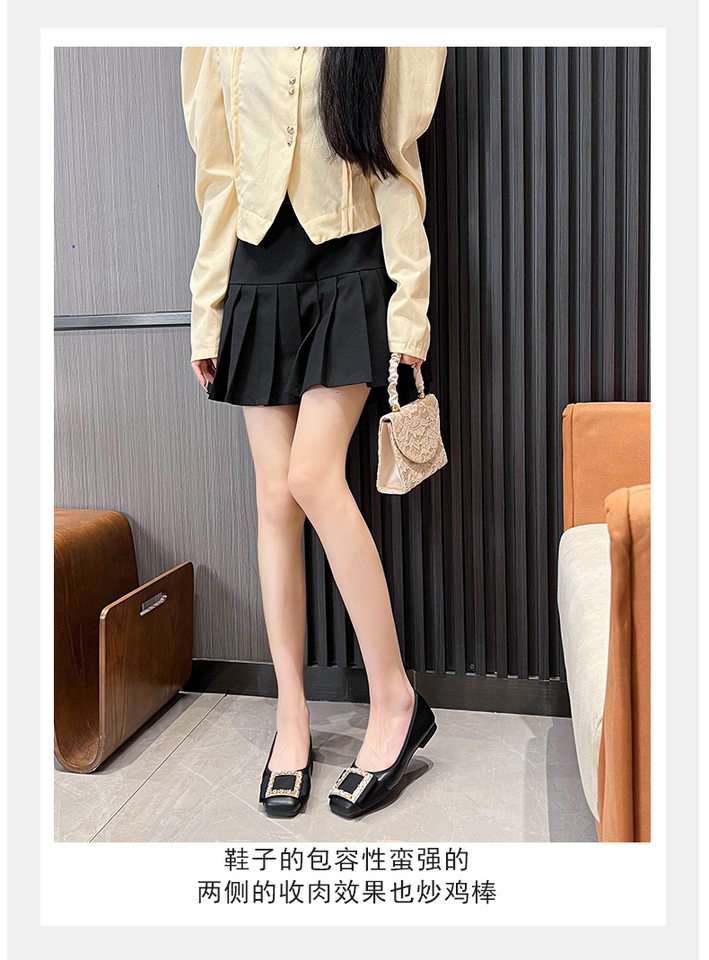 Giày búp bê nữ mũi vuông quai ngang miệng nông đính đá, đế bệt êm chân — Màu mơ, Màu đen chi tiết 30