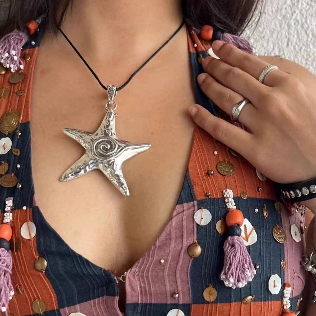 Ожерелье Sea Star женское ретро подвеска-звезда, винтажный серебристый чокер 25,8 см