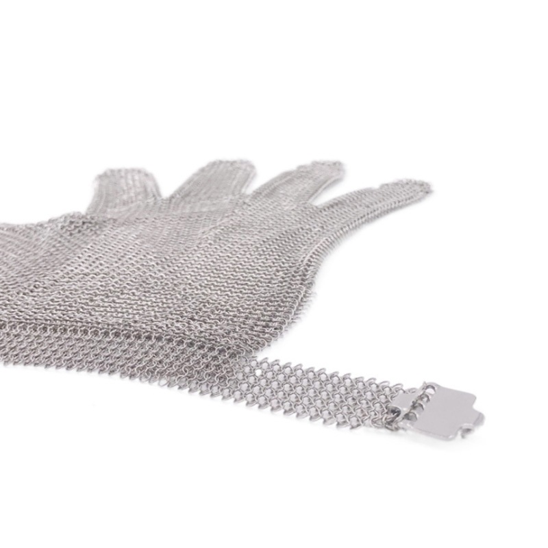 Guantes con anillos de acero inoxidable 316, resistentes a cortes de nivel 9, adecuados para trabajos de alto riesgo en mataderos, jardinería y protección laboral.