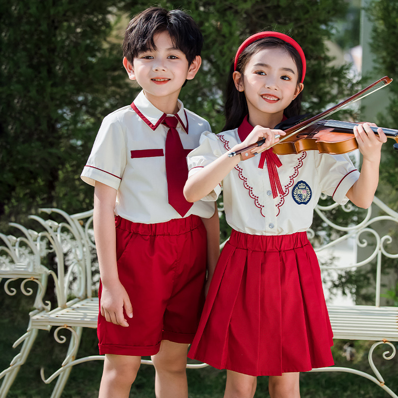 Preschool summer uniform set, school uniform for primary school students, academic British style short-sleeved class dress for children, June 1st choir dress
