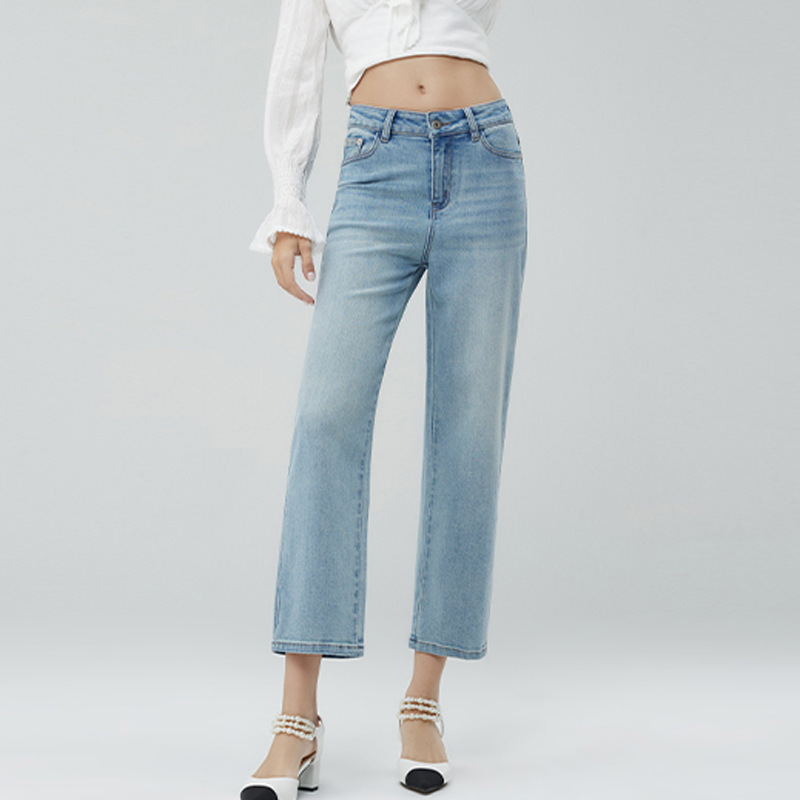 [Limited Time Special] French Commuter High-Waisted Cotton Baguette Pants, Stylish and Versatile Slim-Fit Cropped Jeans