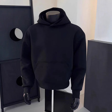 cleanfit黑色卫衣男款春秋潮牌高克重连帽衫内搭美式高街落肩外套
