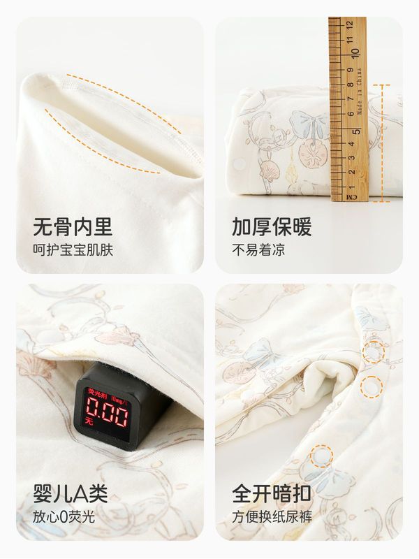 婧麒新生婴幼儿夹棉连体衣秋冬季小月龄宝宝衣服保暖冬外出哈衣服|undefined