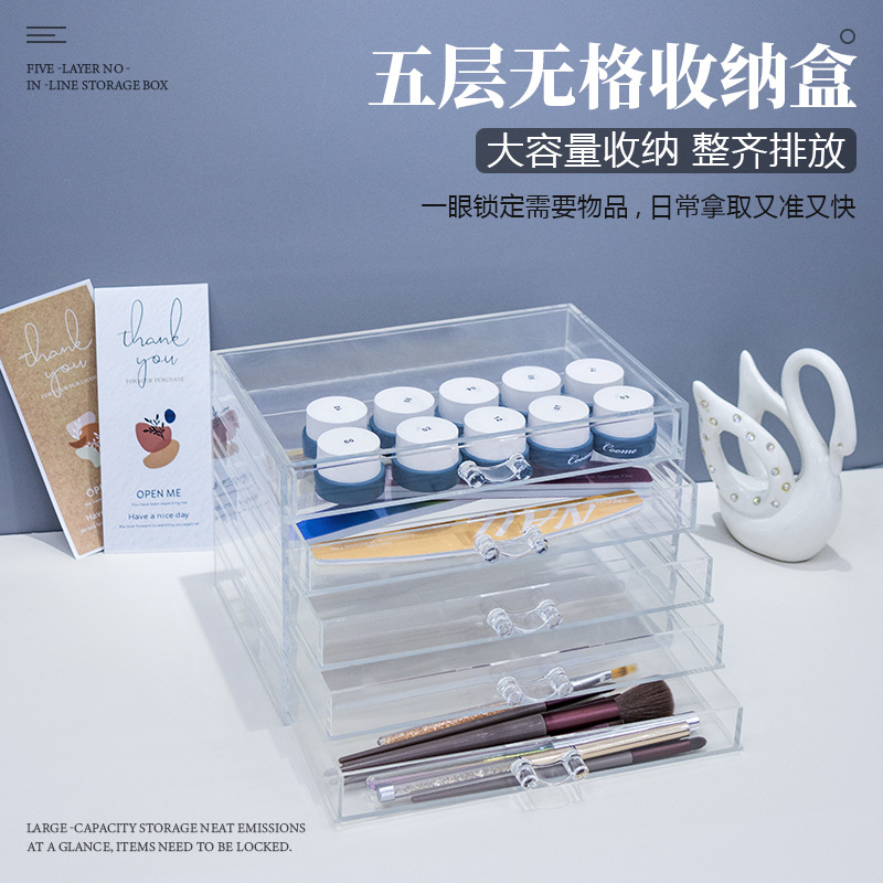 Accesorios de herramientas de uñas de acrílico caja de almacenamiento de gran capacidad cajón en capas caja de taladro de uñas clasificación caja de presentación