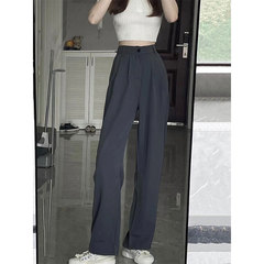 女性用ワイドレッグパンツ2025春夏ハイウエストフロアレングスストレートパンツカジュアル小柄スーツパンツ高級感