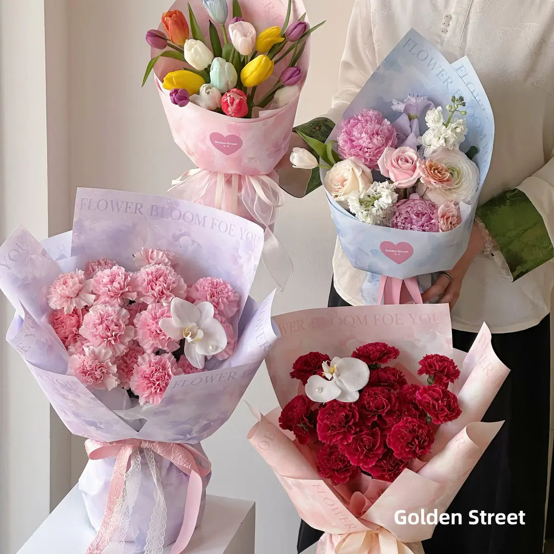 Papel de Regalo Floral Original 520 con Temática de San Valentín, Papel de Regalo de Ramo de Flores de Papel Artístico Moderno, Materiales de Arte Floral