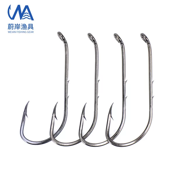 82152 Long-Handled Double-Barbed Hook, High-Carbon Steel Sea Fishing Hook, Bent Mouth Hook for Live Bait Fishing, Sea Fishing Shore Hook, Curved Hook