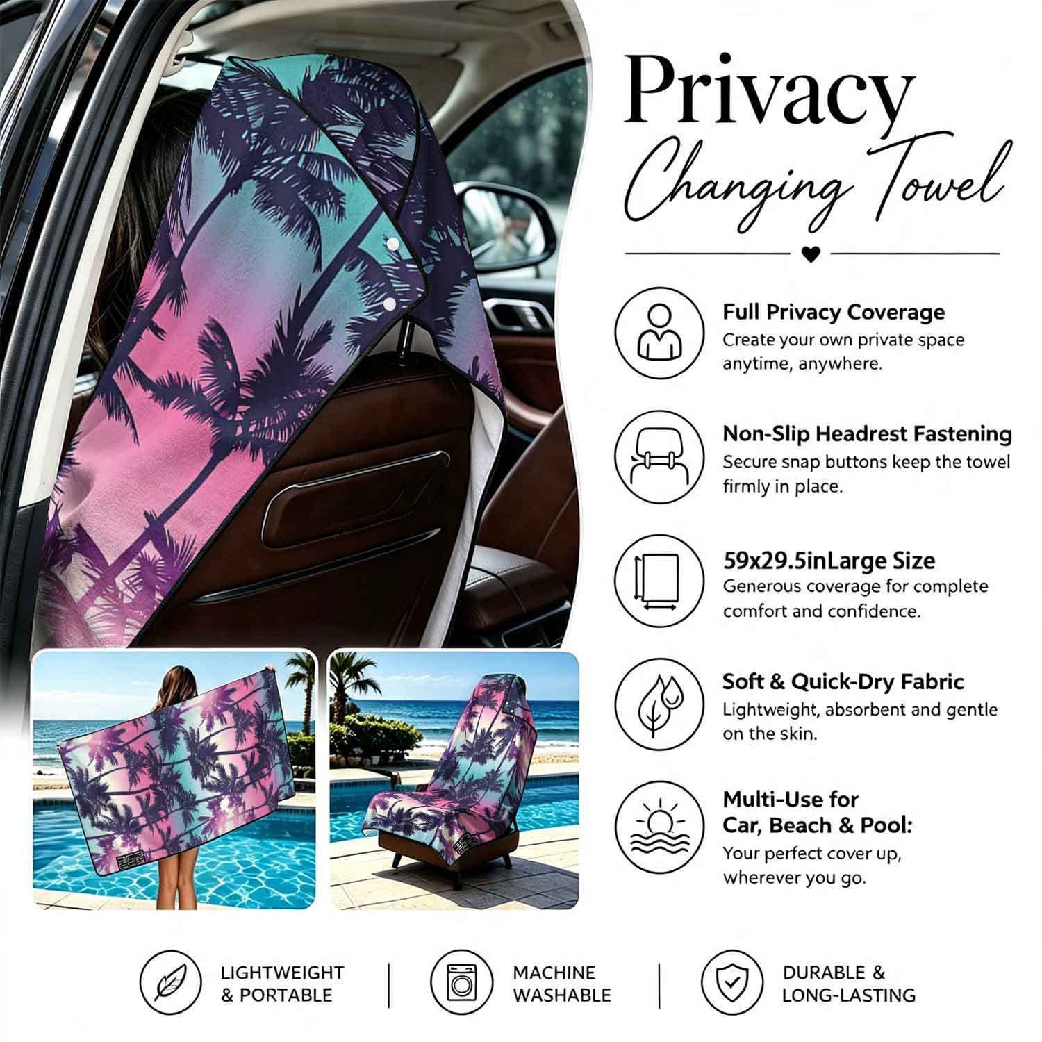 Printed bath towel and car seat cover 2-in-1, ultra-fine fiber outdoor beach and car dual-use universal seat cushion