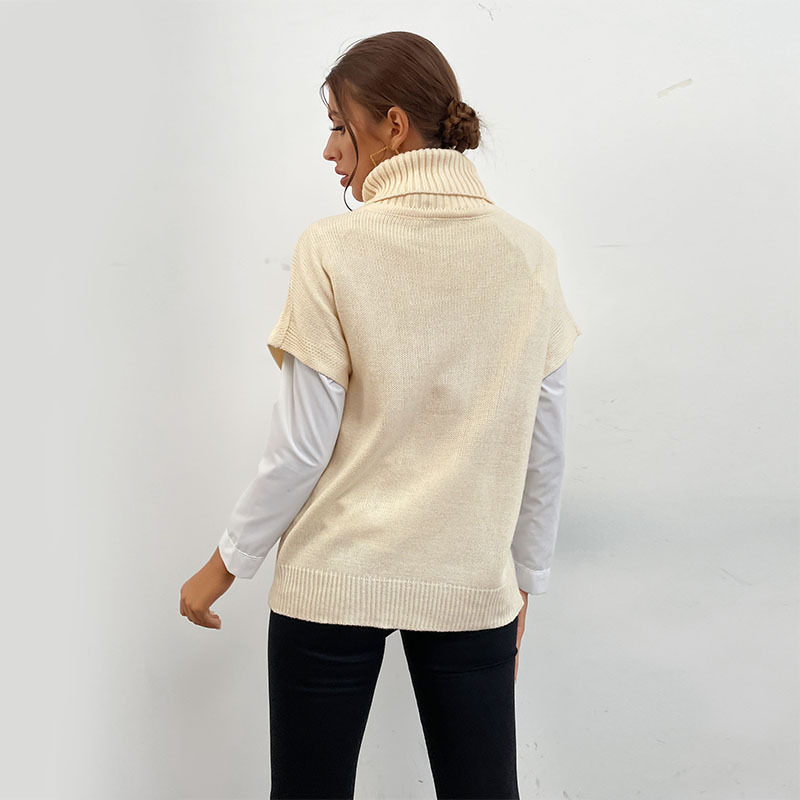 Solid Color Knitted Twist Turtleneck Short Sleeves Sweater Pullover_voghion.com