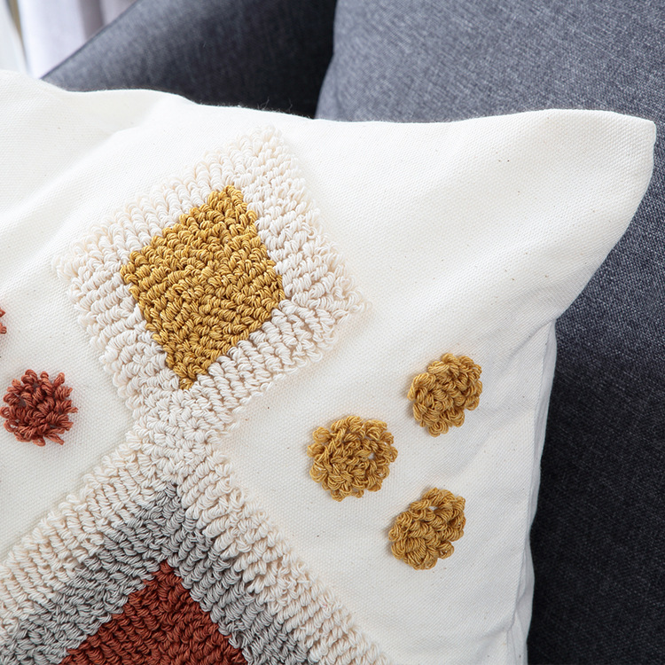 Moroccan style color velvet embroidery pillow case tufted tassel cushion case model room waist pillowcase spot supply_voghion.com