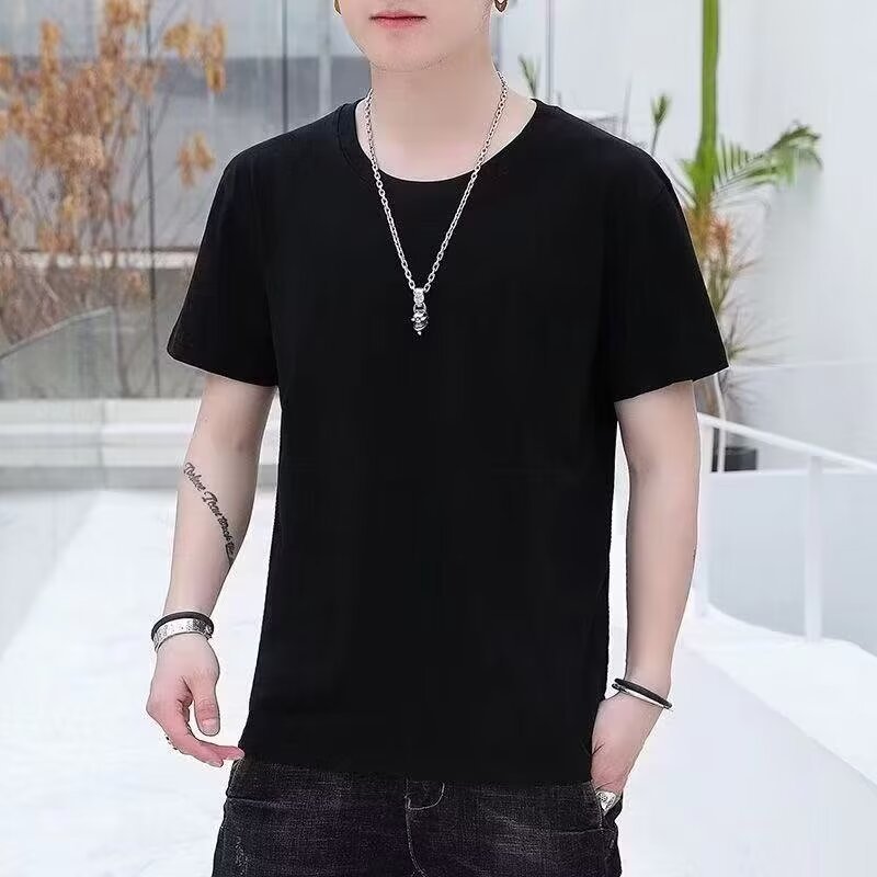 Camiseta de manga corta de color sólido para hombre verano blanco casual ins pareja top marca de moda cuello redondo suelta camiseta de media manga