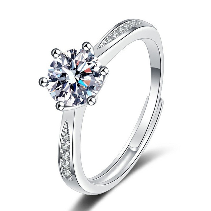 Women's Single Row Six-Claw Ring Moissanite Ring S925 Silver Ring D Color 1 Carat Engagement Valentine's Day Gift